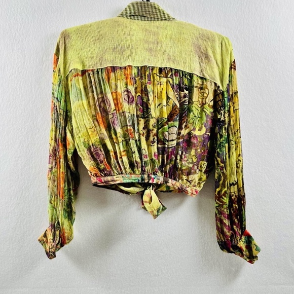 UbU Women's Unique Multicolor Abstract Print Hand Pleated Long Sleeve O/S - Picture 4 of 8